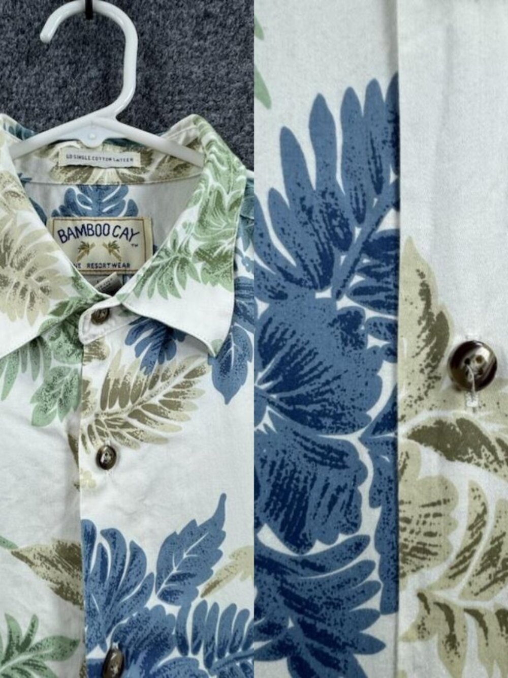 Bamboo Cay Cotton SATEEN Blue Large Floral Short Sleeve Men Shirt Button Up